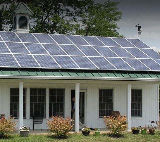 Building with solar panels