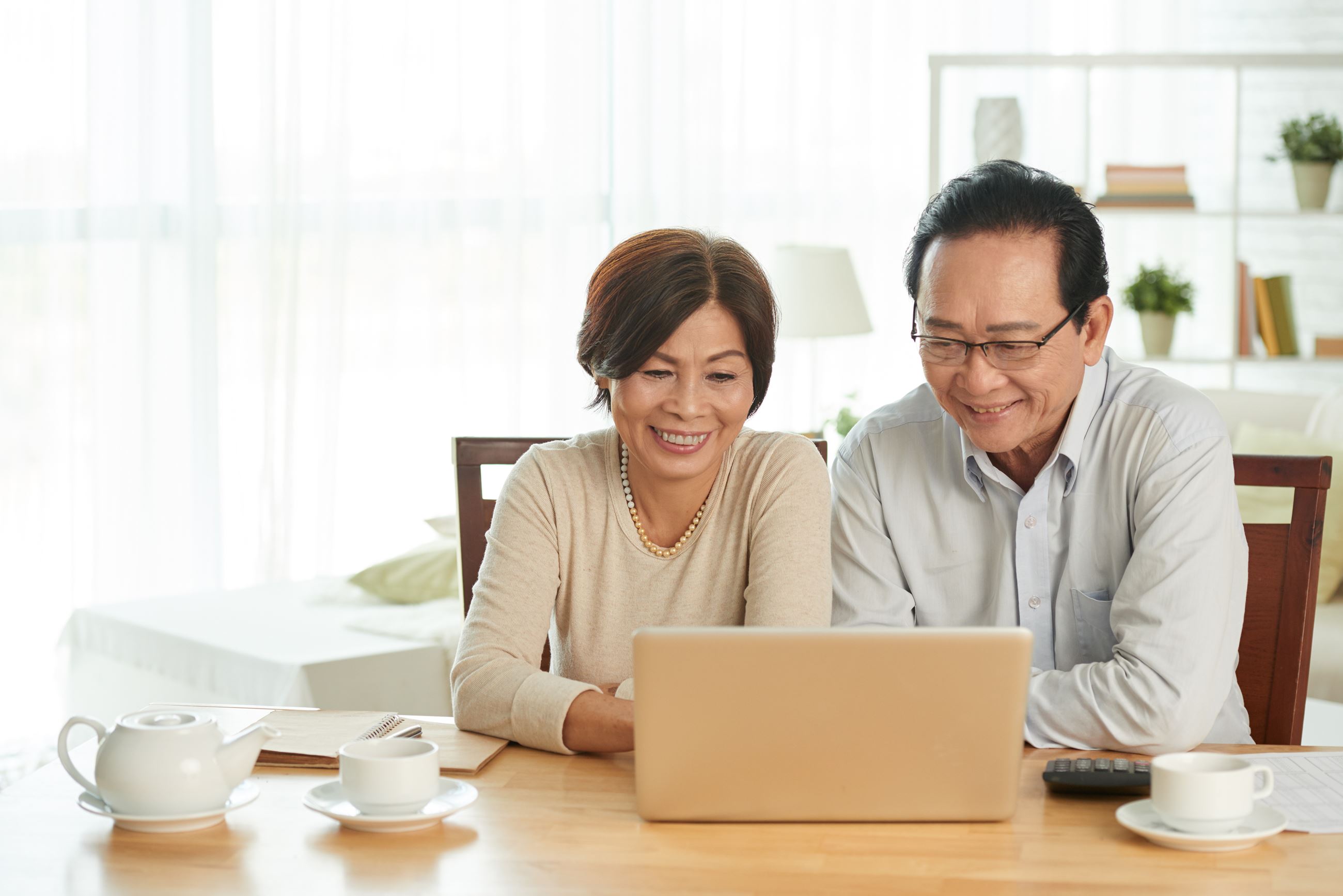 Senior man and woman working on computer
