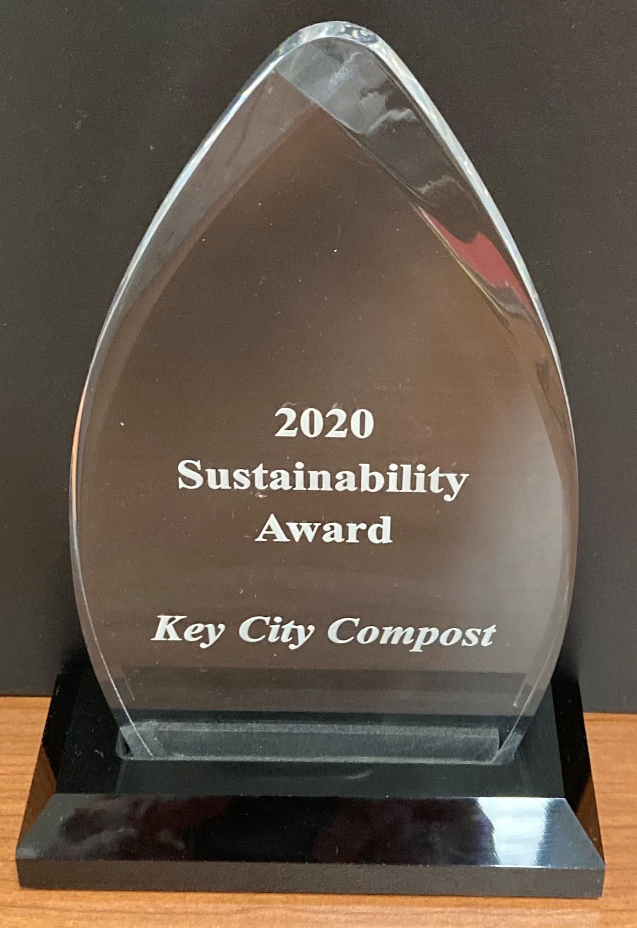 Teardrop-shaped Sustainability Award for 2020 for Key City Compost