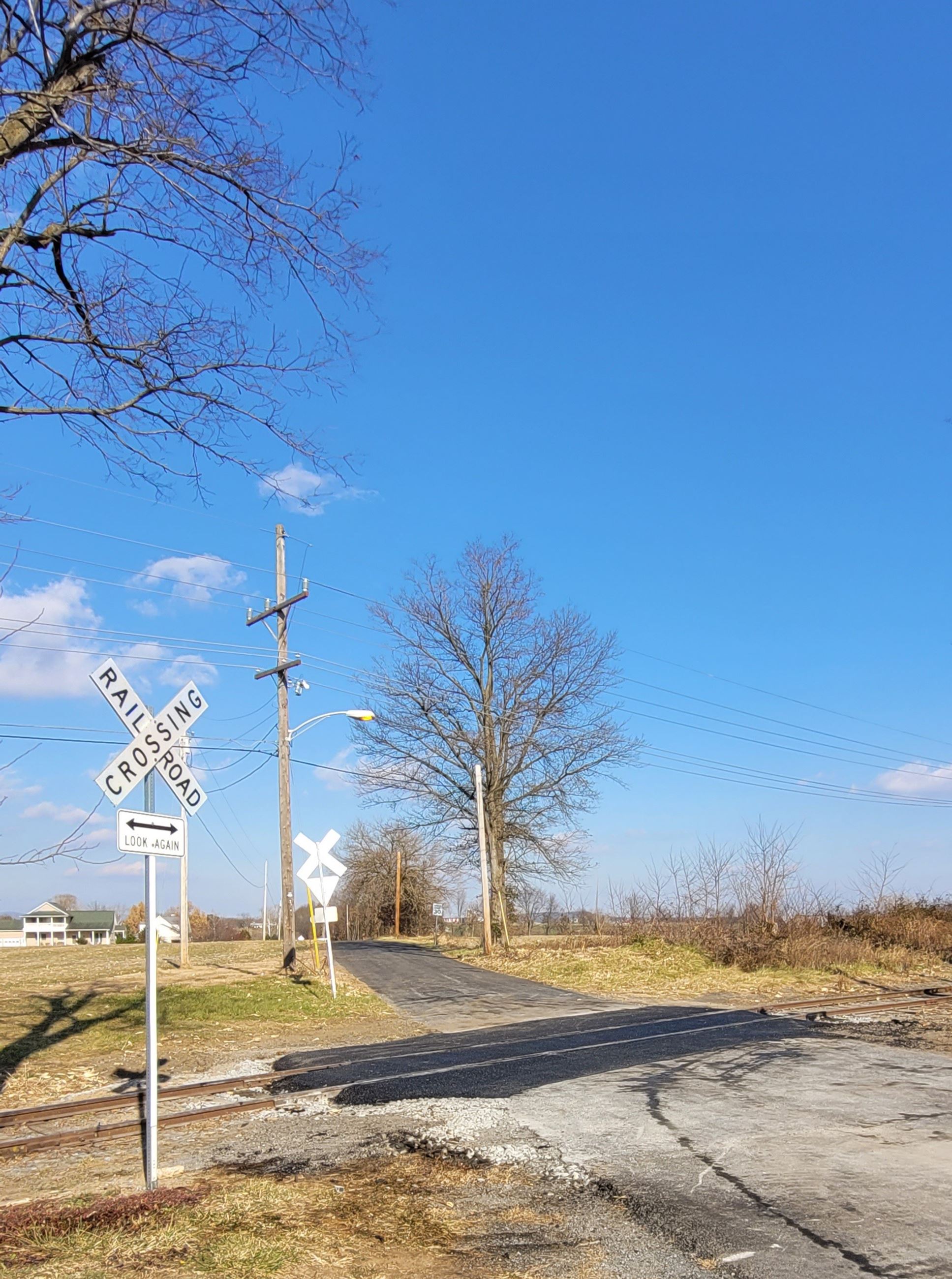 Newly paved railroad crossing at Retreat Road