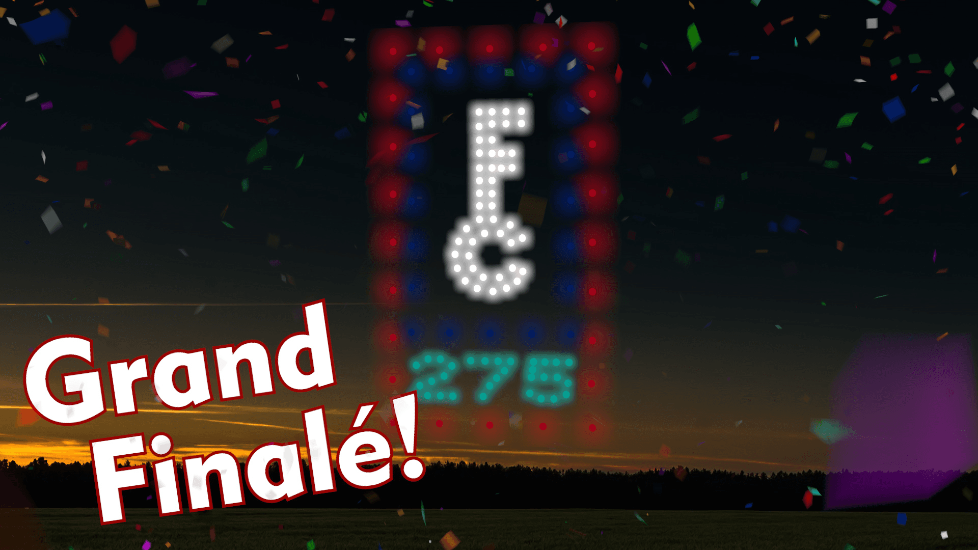 Graphic with lights and the words 'grand finale.'