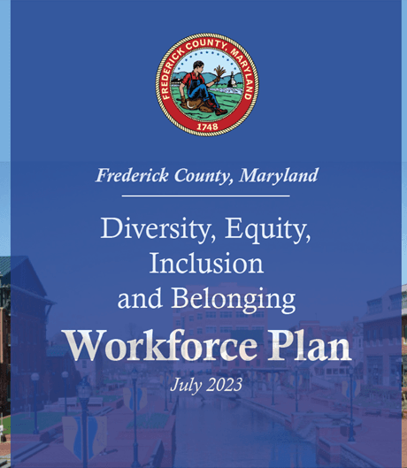 Blue box with white words that read Diversity, Equity, Inclusion and Belonging Workforce Plan
