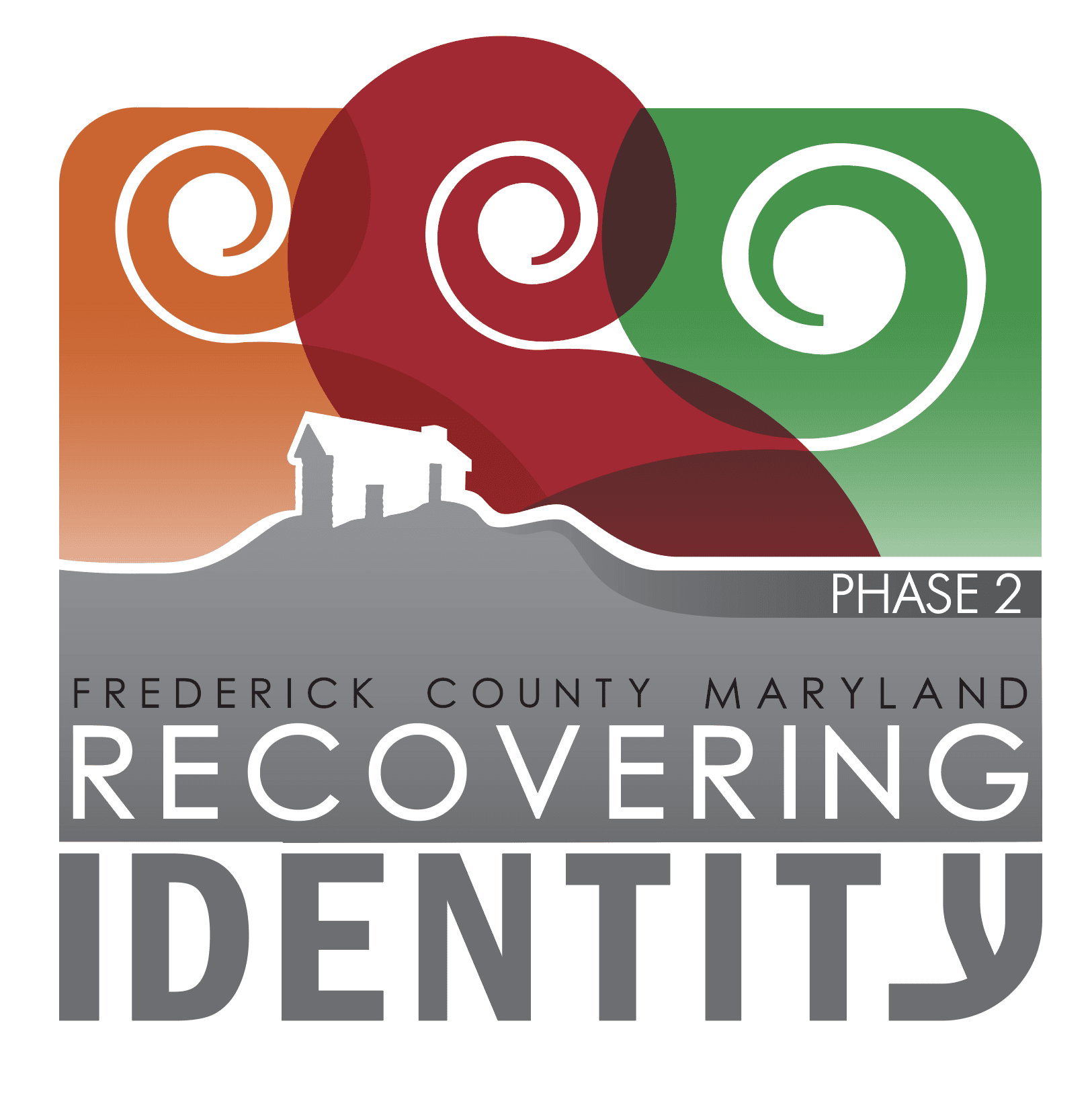 Graphic with red, orange, and green shapes and the words 