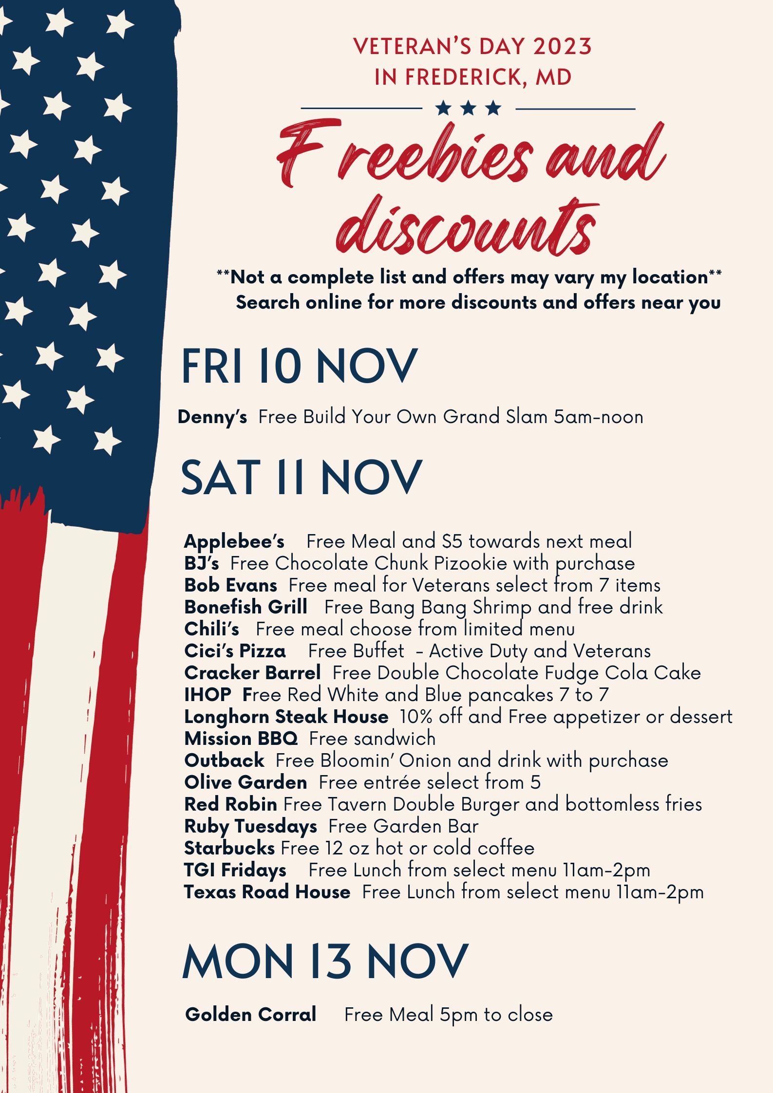 Veterans Day meals 2023