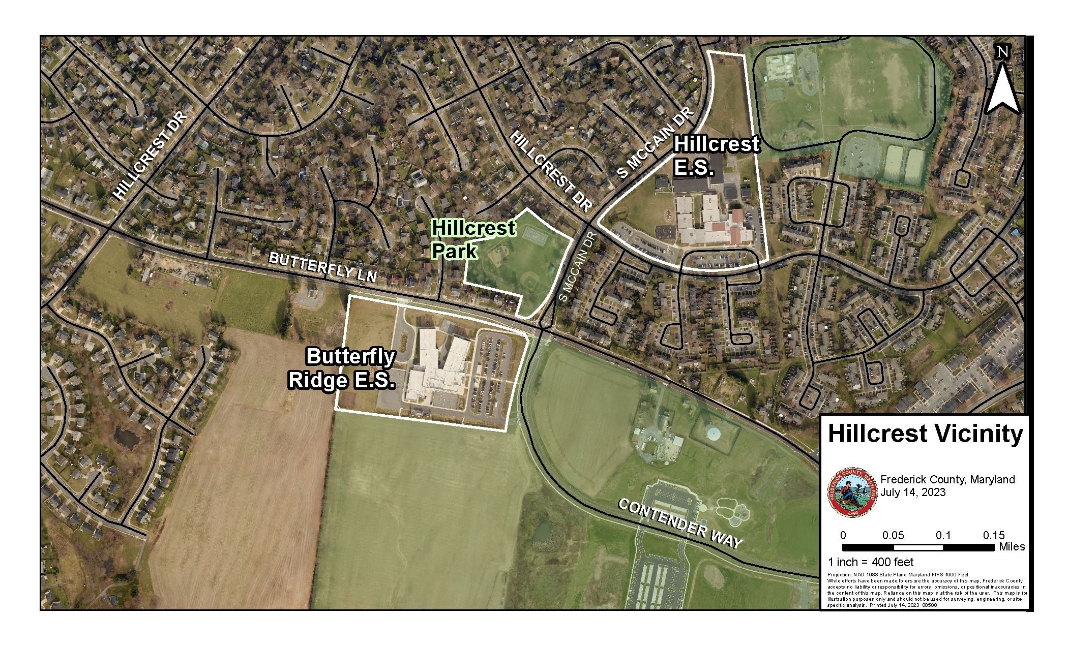 A map showing Hillcrest Park