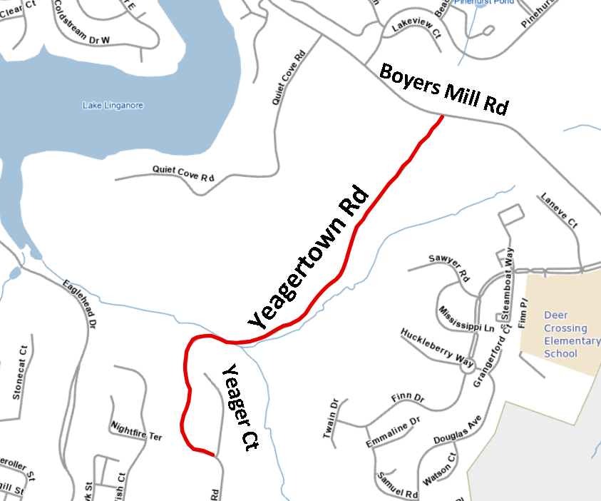 a map of the Yeagertown Road closure