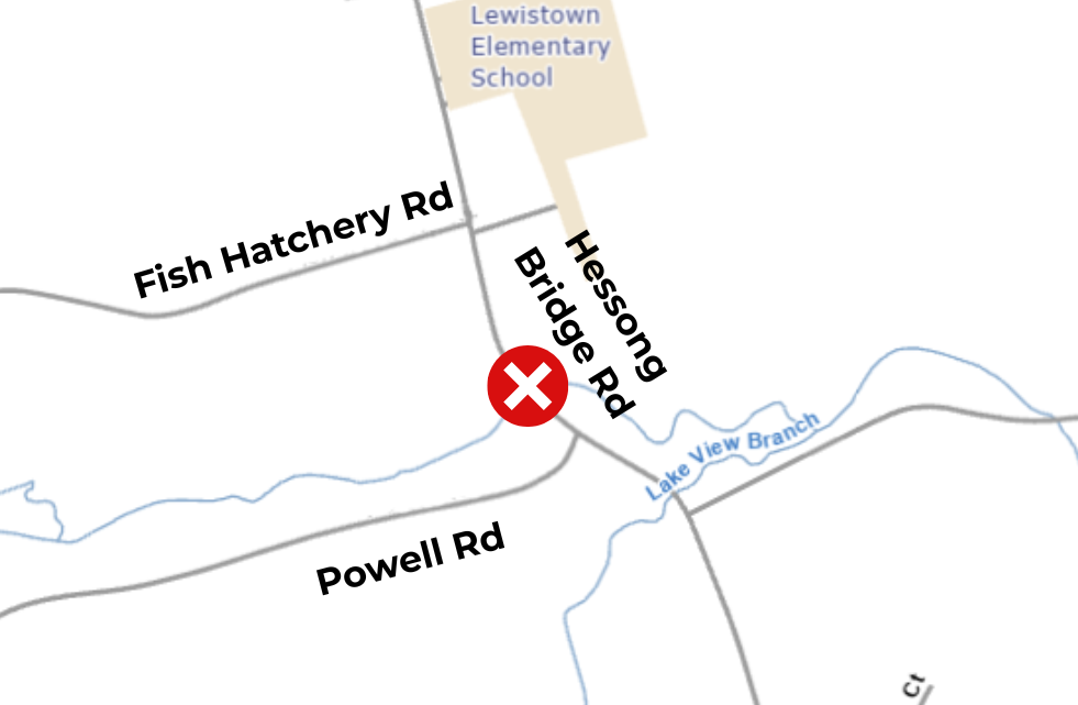 Map of the Hessong Bridge Road Closure