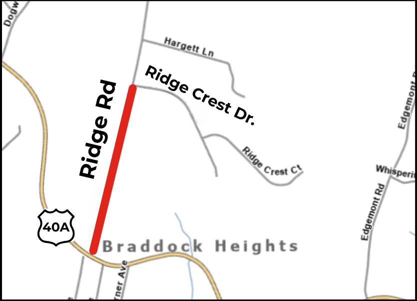 A map of the Ridge Road closure.