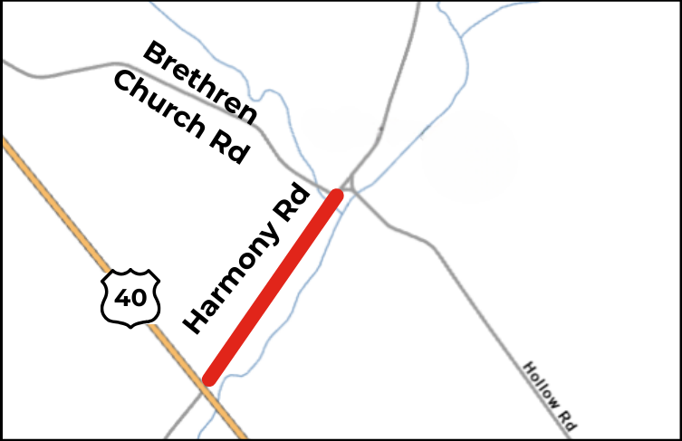 A map of the Harmony Road closure.
