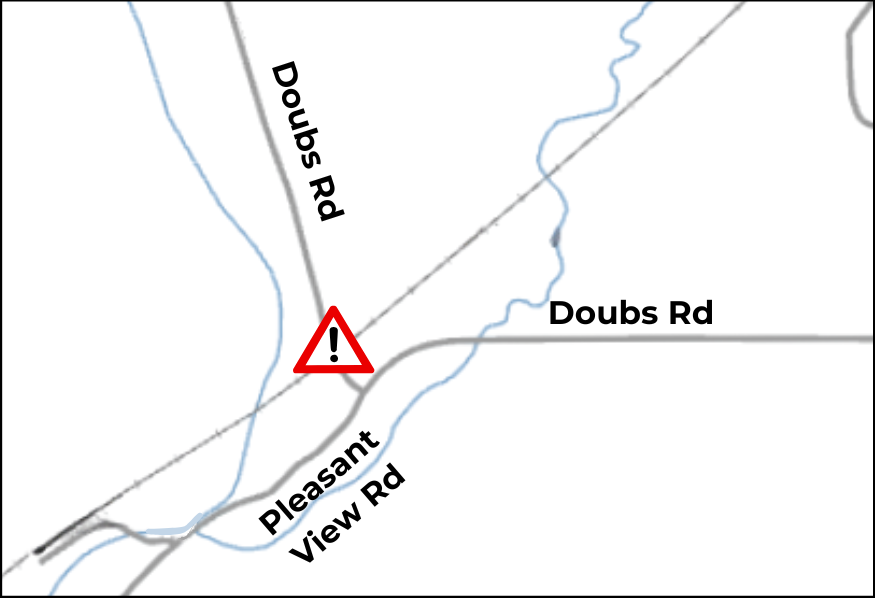 A map of the location of the Doubs Road closure.