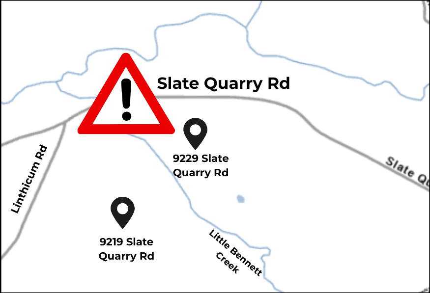A map of the Slate Quarry Road closure.