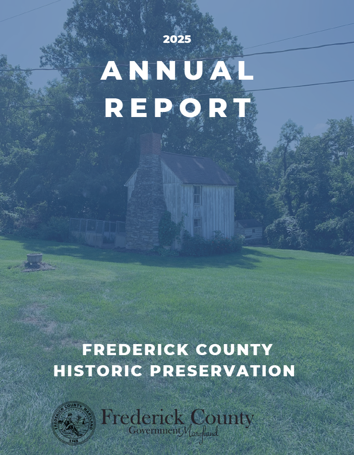 Cover of an annual report with the title over a background image of a historic farm